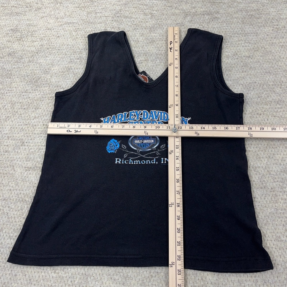 Vintage Y2K Harley Davidson Shirt Women Large Black Tank Top V Neck Faded Tattoo - Picture 14 of 16